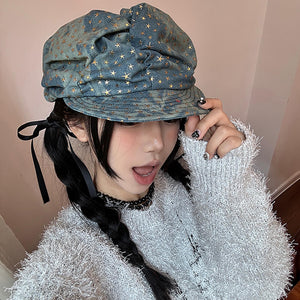 Y2K Stars Denim Baker Boy Cap