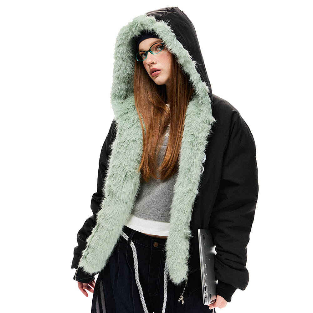 Y2K Mint Fur Parka